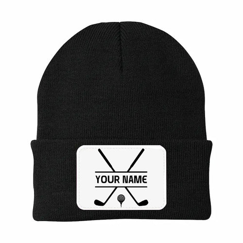 Personalized Golf Knit Beanie Hat Custom Winter Rectangle Patch Golf Beanie Hat, unique golf gifts NQS10888