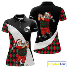 Load image into Gallery viewer, Funny Santa Golf Christmas Womens Polo Shirt green and red argyle pattern Custom Ladies Golf outfit NQS11053