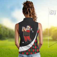 Load image into Gallery viewer, Funny Santa Golf Christmas Sleeveless Polo Shirt green &amp; red argyle pattern Custom Ladies Golf outfit NQS11053