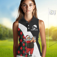 Load image into Gallery viewer, Funny Santa Golf Christmas Sleeveless Polo Shirt green &amp; red argyle pattern Custom Ladies Golf outfit NQS11053