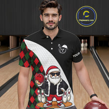 Load image into Gallery viewer, Funny Santa Christmas Bowling Shirts For Men green and red argyle pattern Custom Team Bowling outfit NQS11054