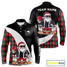 Load image into Gallery viewer, Funny Santa Christmas Bowling Shirts For Men green and red argyle pattern Custom Team Bowling outfit NQS11054