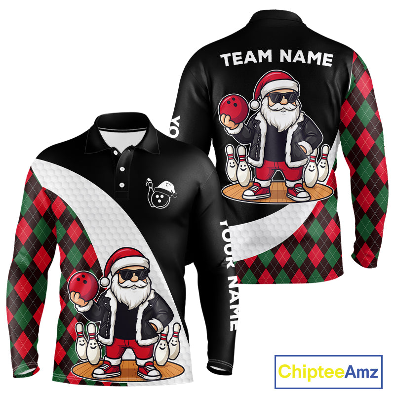 Funny Santa Christmas Bowling Shirts For Men green and red argyle pattern Custom Team Bowling outfit NQS11054