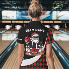 Load image into Gallery viewer, Funny Santa Christmas Bowling Shirts For Women green &amp; red argyle pattern Custom Team Bowling outfit NQS11054