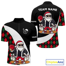 Load image into Gallery viewer, Funny Santa Christmas Bowling Shirts For Men green and red argyle pattern Custom Team Bowling outfit NQS11054