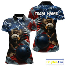 Load image into Gallery viewer, American Flag Eagle Lightning Thunder Bowling Shirts For Women Custom Patriotic Bowling Team Jerseys NQS11059