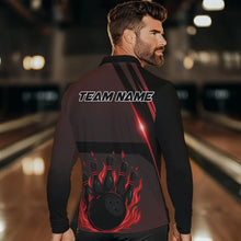Load image into Gallery viewer, Black And Red Flame Bowling Ball and pins Bowling Shirts For Men Custom Team Bowling Jerseys NQS9387