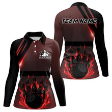 Load image into Gallery viewer, Black And Red Flame Bowling Ball and pins Bowling Shirts For Women Custom Team Bowling Jerseys NQS9387