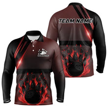 Load image into Gallery viewer, Black And Red Flame Bowling Ball and pins Bowling Shirts For Men Custom Team Bowling Jerseys NQS9387