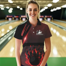 Load image into Gallery viewer, Black And Red Flame Bowling Ball and pins Bowling Shirts For Women Custom Team Bowling Jerseys NQS9387