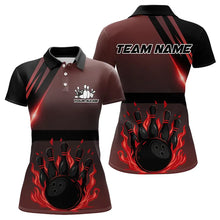 Load image into Gallery viewer, Black And Red Flame Bowling Ball and pins Bowling Shirts For Women Custom Team Bowling Jerseys NQS9387