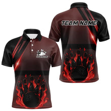 Load image into Gallery viewer, Black And Red Flame Bowling Ball and pins Bowling Shirts For Men Custom Team Bowling Jerseys NQS9387