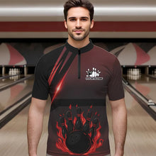 Load image into Gallery viewer, Black And Red Flame Bowling Ball and pins Bowling Shirts For Men Custom Team Bowling Jerseys NQS9387