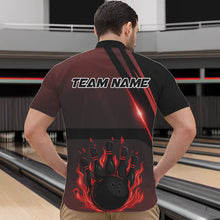 Load image into Gallery viewer, Black And Red Flame Bowling Ball and pins Bowling Shirts For Men Custom Team Bowling Jerseys NQS9387