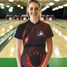Load image into Gallery viewer, Black And Red Flame Bowling Ball and pins Bowling Shirts For Women Custom Team Bowling Jerseys NQS9387