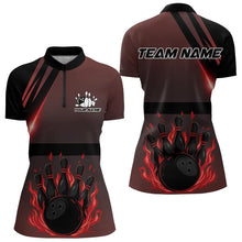 Load image into Gallery viewer, Black And Red Flame Bowling Ball and pins Bowling Shirts For Women Custom Team Bowling Jerseys NQS9387