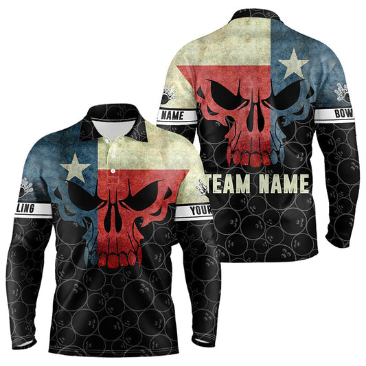Vintage Texas Flag Skull Black Bowling Camo retro Bowling shirts for men custom Bowling team jerseys NQS9535