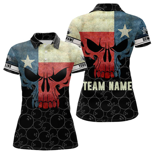 Vintage Texas Flag Skull Black Bowling Camo retro Bowling shirts for Women custom Bowling team jerseys NQS9535