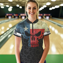 Load image into Gallery viewer, Vintage Texas Flag Skull Black Bowling Camo retro Bowling shirts for Women custom Bowling team jerseys NQS9535
