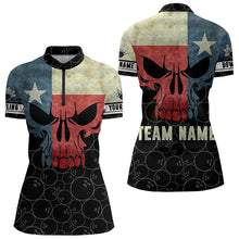 Load image into Gallery viewer, Vintage Texas Flag Skull Black Bowling Camo retro Bowling shirts for Women custom Bowling team jerseys NQS9535