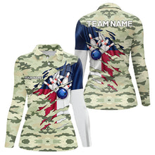 Load image into Gallery viewer, Texas Flag Green Camo Bowling Polo, Quarter Zip shirts for Women custom Texas Bowling Team Jerseys NQS9536
