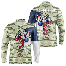 Load image into Gallery viewer, Texas Flag Green Camo Bowling Polo, Quarter Zip shirts for Men custom Texas Bowling Team Jerseys NQS9536
