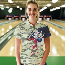 Load image into Gallery viewer, Texas Flag Green Camo Bowling Polo, Quarter Zip shirts for Women custom Texas Bowling Team Jerseys NQS9536