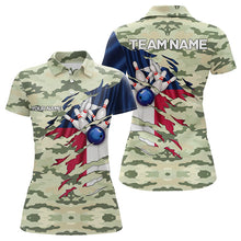 Load image into Gallery viewer, Texas Flag Green Camo Bowling Polo, Quarter Zip shirts for Women custom Texas Bowling Team Jerseys NQS9536