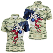 Load image into Gallery viewer, Texas Flag Green Camo Bowling Polo, Quarter Zip shirts for Men custom Texas Bowling Team Jerseys NQS9536