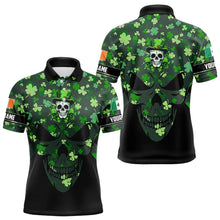 Load image into Gallery viewer, Personalized Green shamrock pattern Skull Men golf polo shirts Custom St Patrick day mens golf tops NQS9542