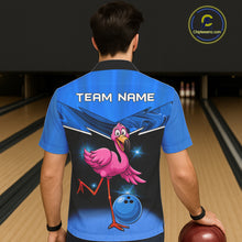 Load image into Gallery viewer, Funny Pink Flamingo Bowling Hawaiian Shirt Custom Flamingo Team bowling button-up shirt | Blue NQS11653