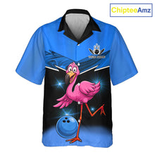 Load image into Gallery viewer, Funny Pink Flamingo Bowling Hawaiian Shirt Custom Flamingo Team bowling button-up shirt | Blue NQS11653
