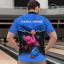 Load image into Gallery viewer, Funny Pink Flamingo Bowling Polo, 1/4 zip shirts for Men Custom Flamingo Team bowling outfit | Blue NQS11653