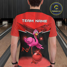 Load image into Gallery viewer, Funny Pink Flamingo Bowling Polo, 1/4 zip shirts for Men Custom Flamingo Team bowling outfit | Red NQS11654