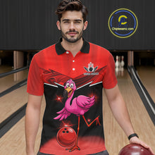 Load image into Gallery viewer, Funny Pink Flamingo Bowling Polo, 1/4 zip shirts for Men Custom Flamingo Team bowling outfit | Red NQS11654