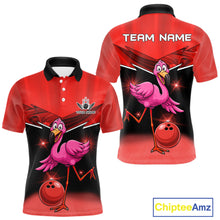 Load image into Gallery viewer, Funny Pink Flamingo Bowling Polo, 1/4 zip shirts for Men Custom Flamingo Team bowling outfit | Red NQS11654