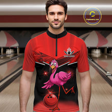 Load image into Gallery viewer, Funny Pink Flamingo Bowling Polo, 1/4 zip shirts for Men Custom Flamingo Team bowling outfit | Red NQS11654