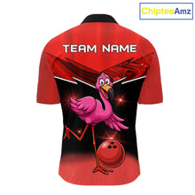 Load image into Gallery viewer, Funny Pink Flamingo Bowling Polo, 1/4 zip shirts for Men Custom Flamingo Team bowling outfit | Red NQS11654