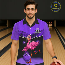 Load image into Gallery viewer, Funny Pink Flamingo Bowling Hawaiian Shirt Custom Flamingo Team bowling button-up shirt | Purple NQS11655