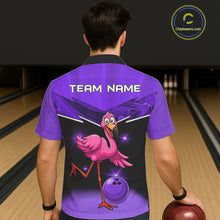 Load image into Gallery viewer, Funny Pink Flamingo Bowling Hawaiian Shirt Custom Flamingo Team bowling button-up shirt | Purple NQS11655
