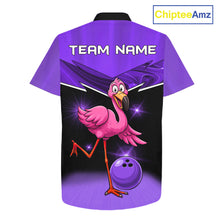 Load image into Gallery viewer, Funny Pink Flamingo Bowling Hawaiian Shirt Custom Flamingo Team bowling button-up shirt | Purple NQS11655