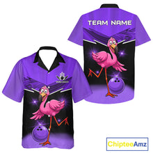 Load image into Gallery viewer, Funny Pink Flamingo Bowling Hawaiian Shirt Custom Flamingo Team bowling button-up shirt | Purple NQS11655