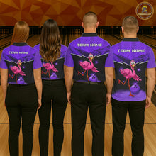 Load image into Gallery viewer, Funny Pink Flamingo Bowling Polo, 1/4 zip shirts for Men Custom Flamingo Team bowling outfit | Purple NQS11655
