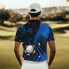 Load image into Gallery viewer, Black and Blue Galaxy Mens golf polo shirt custom cool golf shirts, personalized golf gifts NQS9694