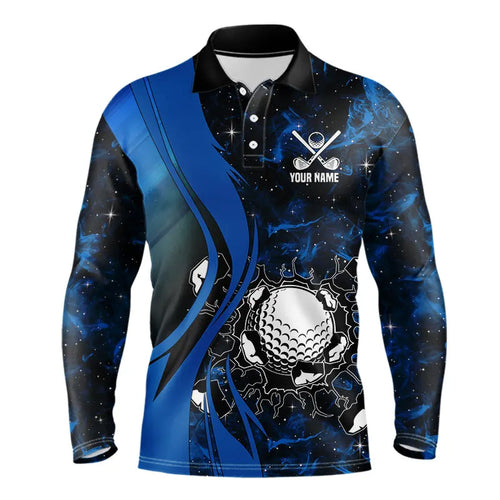 Black and Blue Galaxy Mens golf polo shirt custom cool golf shirts, personalized golf gifts NQS9694