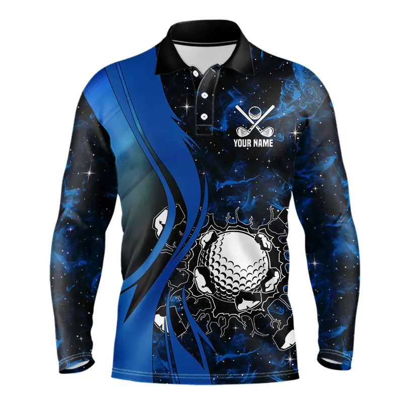 Black and Blue Galaxy Mens golf polo shirt custom cool golf shirts, personalized golf gifts NQS9694