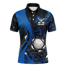 Load image into Gallery viewer, Black and Blue Galaxy Mens golf polo shirt custom cool golf shirts, personalized golf gifts NQS9694