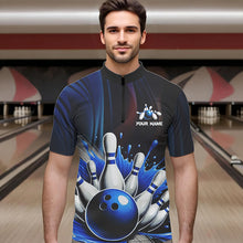 Load image into Gallery viewer, Black and Blue Men's bowling outfits Custom Team Mens bowling Polo, Quarter Zip Shirts NQS9700