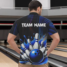 Load image into Gallery viewer, Black and Blue Men's bowling outfits Custom Team Mens bowling Polo, Quarter Zip Shirts NQS9700