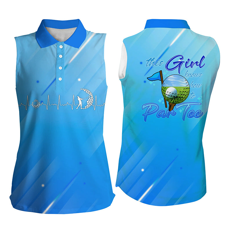 Blue gradient Womens sleeveless polo shirt this girl knows how to par tee, golf gifts for girl NQS5473